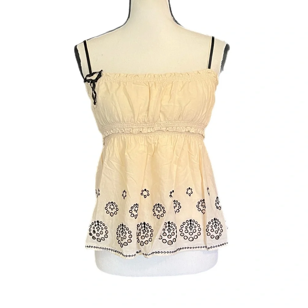Vintage Juicy Couture Silk Cotton Smocked Embroider Babydoll Camisole - Picture 2 of 10